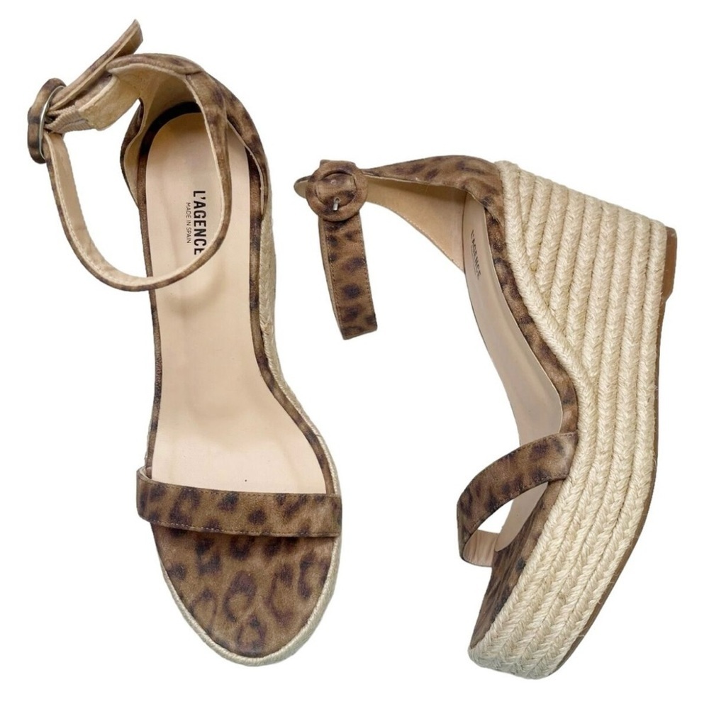 L’Agence Elysee cheetah print suede wedge sandal